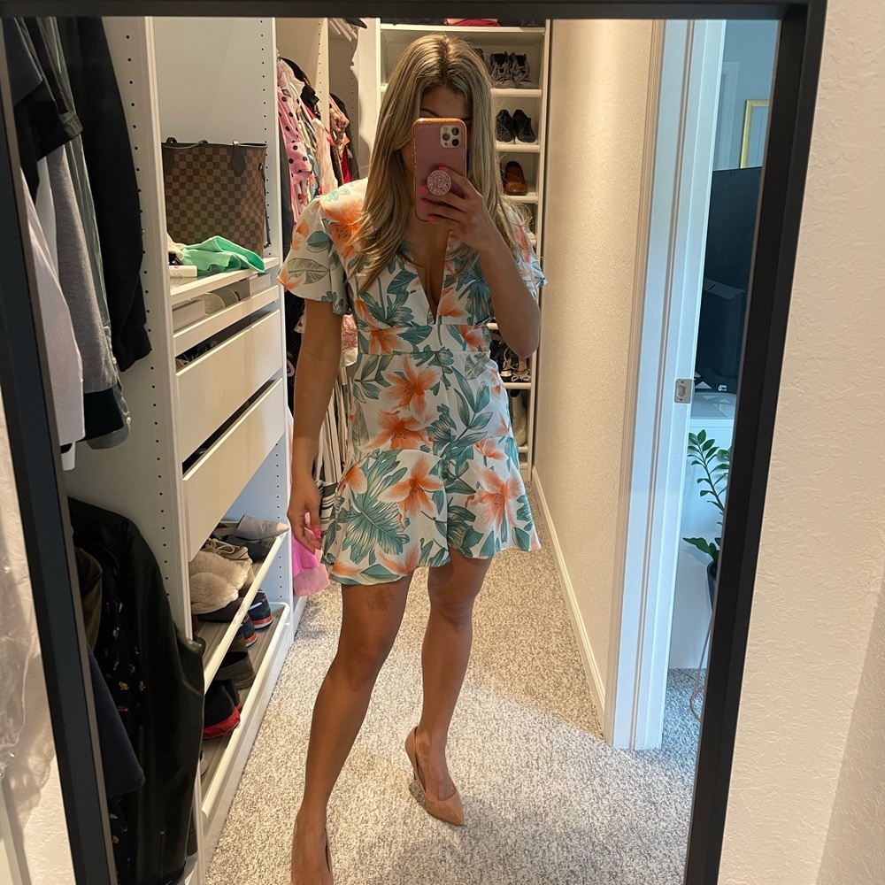 Tropical romper green silk